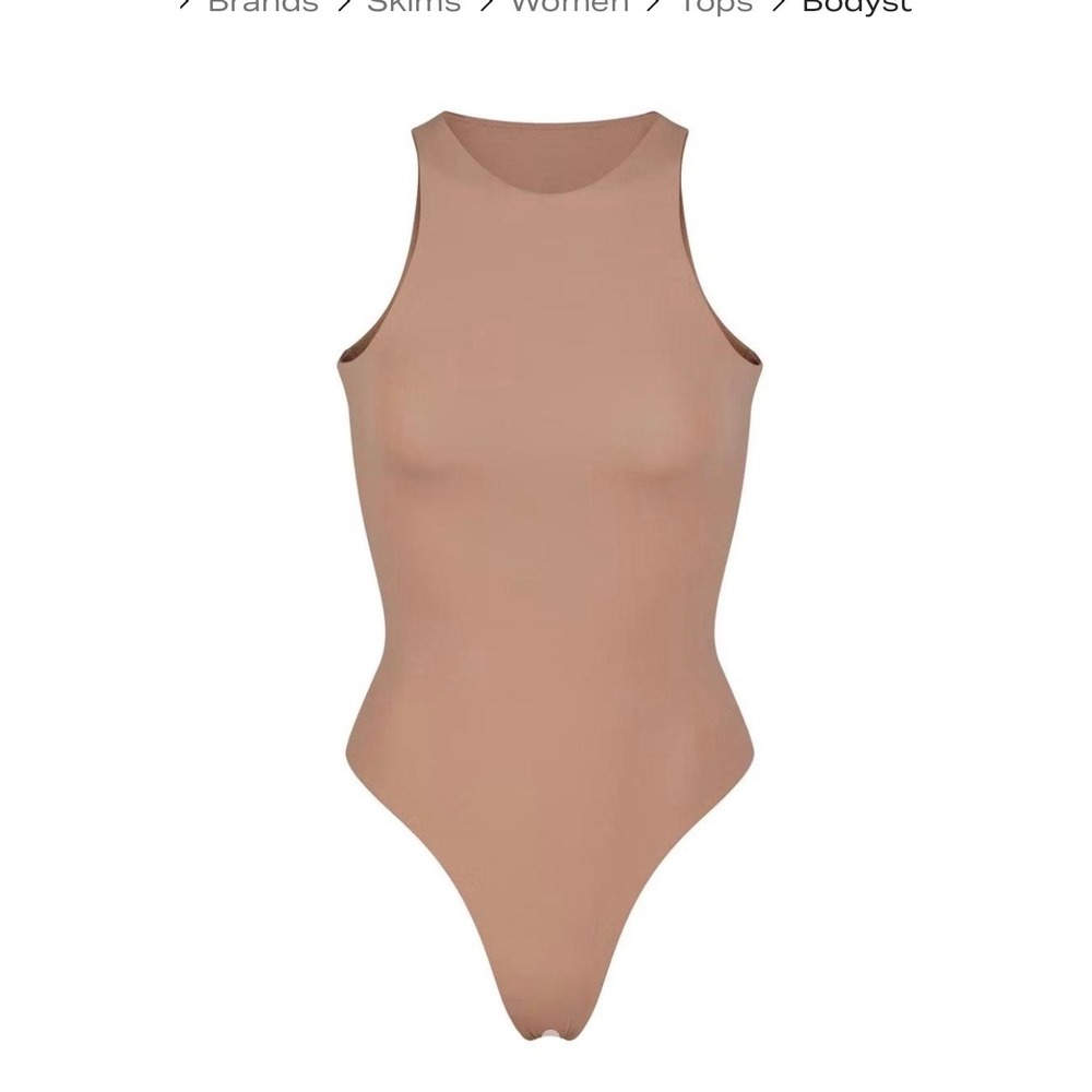 SKIMS Essential Crew Neck Thong‎ Bodysuit Tan Sleeveless Size L Large - Picture 3 of 6